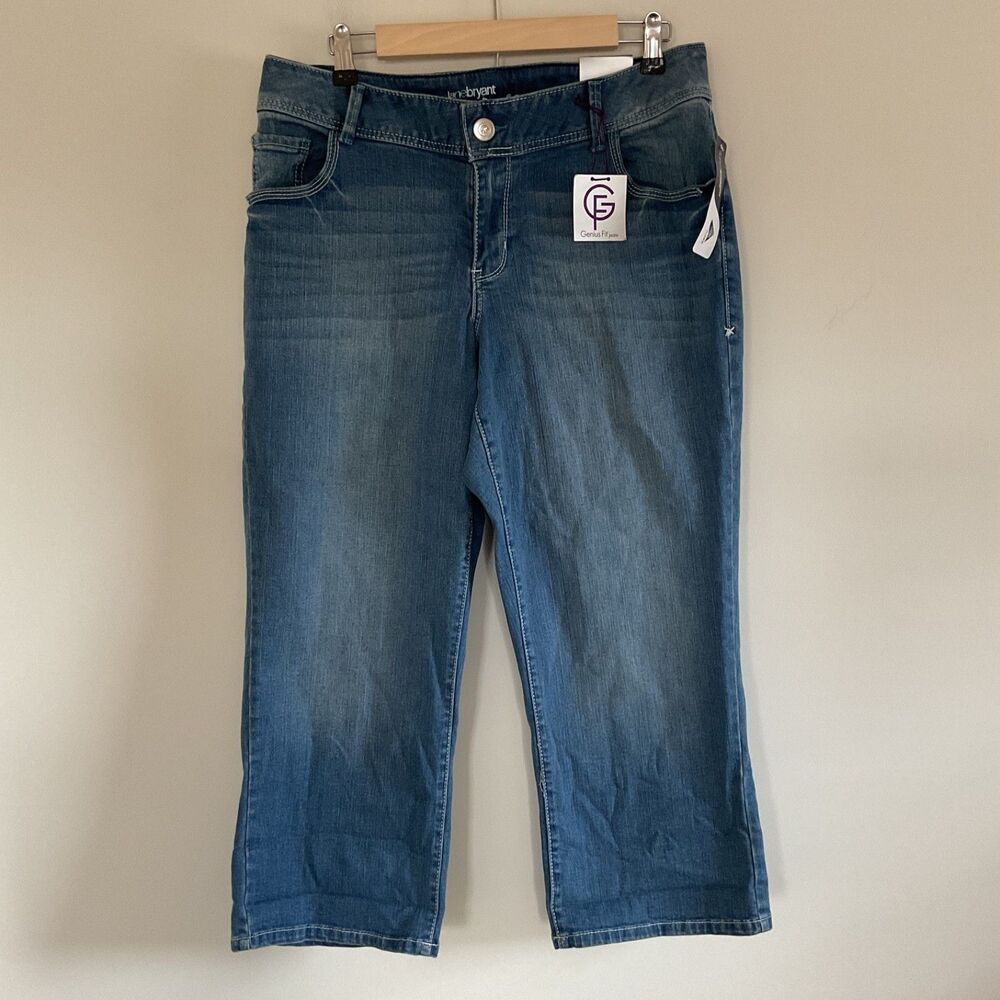 LANE BRYANT Genius Fit Womens Sz 14 Capri Blue Denim Jeans Super Stretch Shape